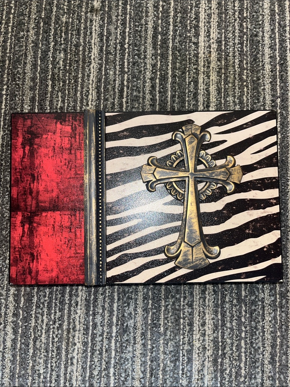 Faux Gold Cross Zebra Print Wall Art in Red and Black